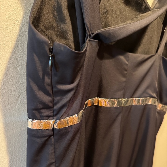 Chloe NWT New Black Asymmetrical One-Shoulder Cocktail Dress with Silver Trim - Picture 12 of 16